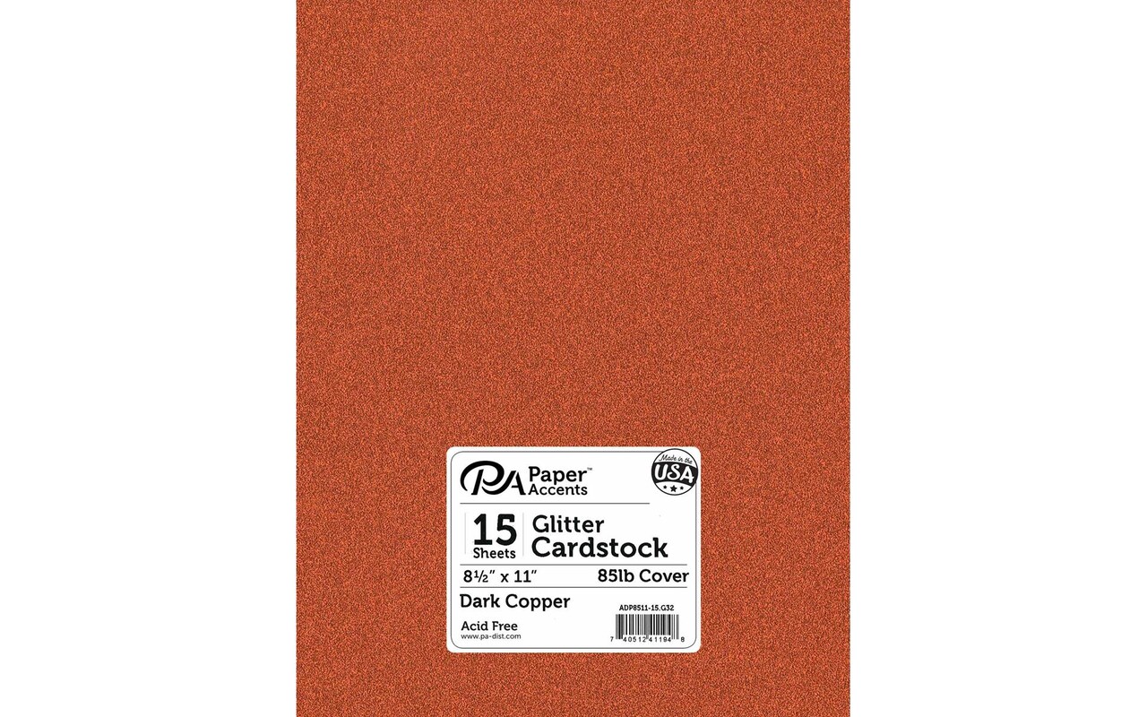PA Paper Accents Glitter Cardstock 8.5" x 11" Dark Copper, 85lb colored cardstock paper for card making, scrapbooking, printing, quilling and crafts, 15 piece pack